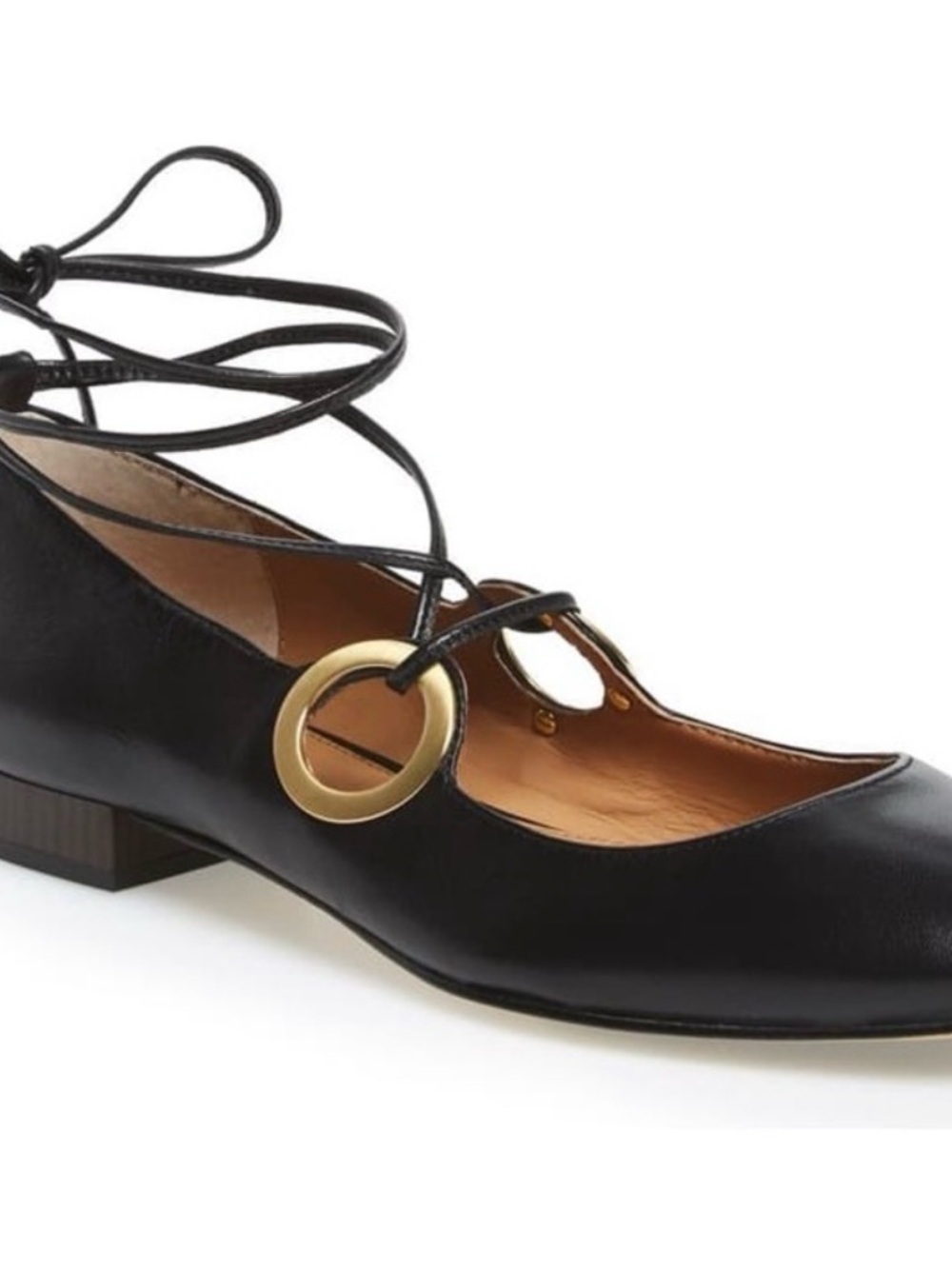 Calvin Klein Black Lace-Up Ballet Flat with Gold Ring